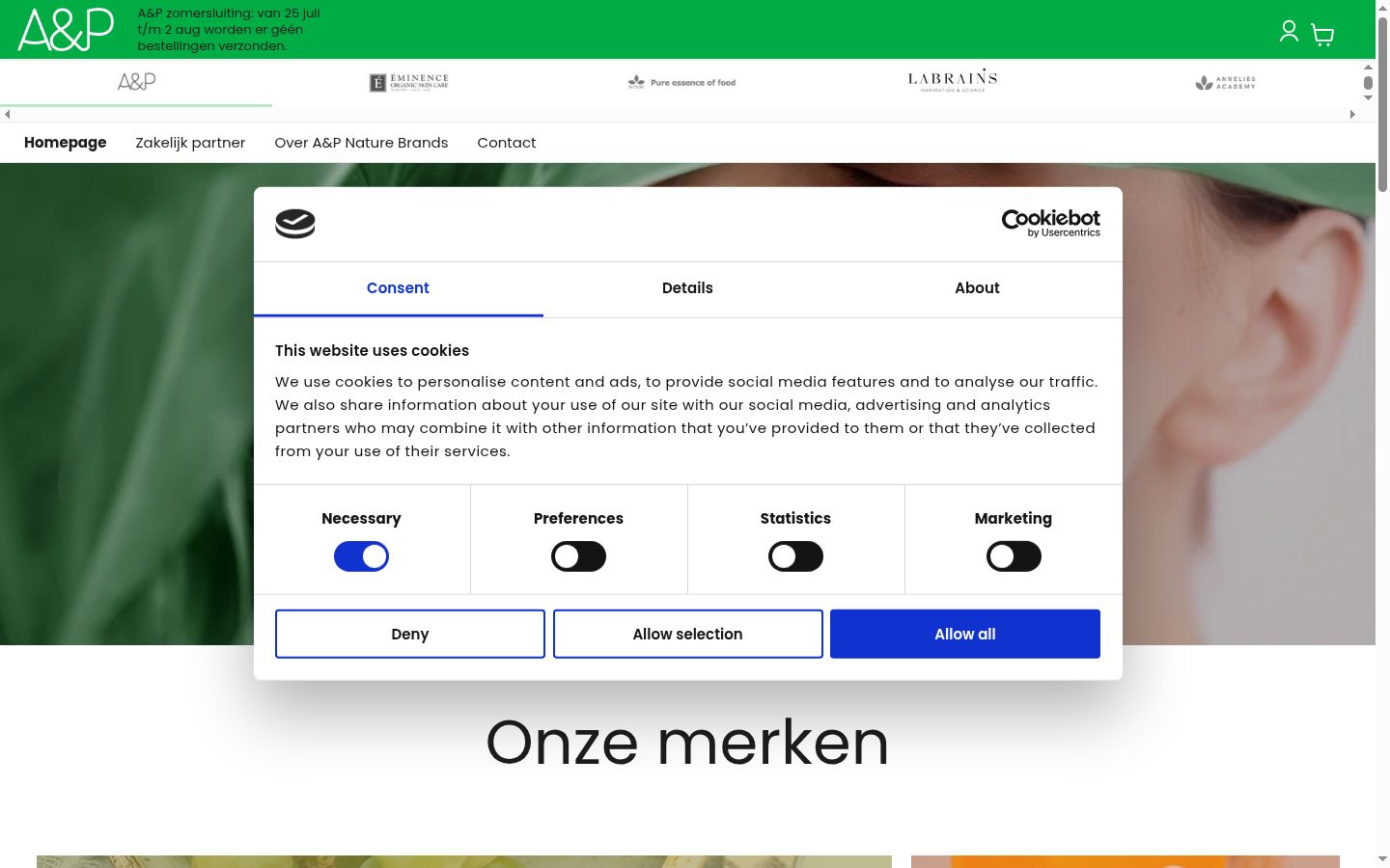Screenshot of the consent banner shown before any interaction