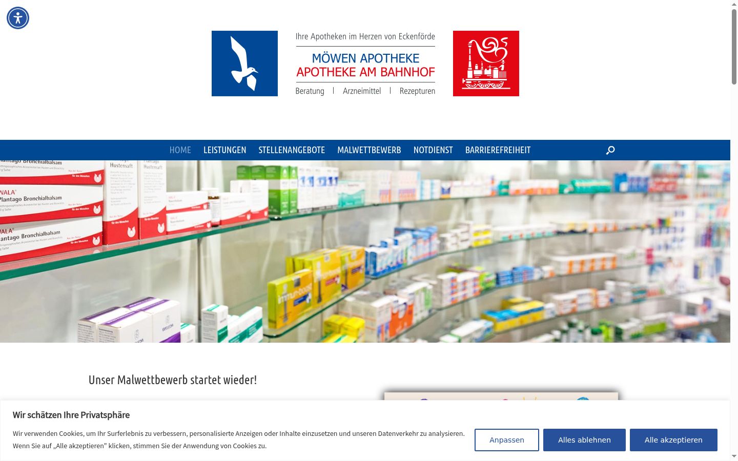 Screenshot des Einwilligungsbanners vor jeglicher Interaktion