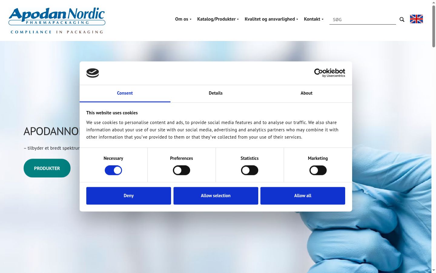 Captura de ecrã do banner de consentimento apresentado antes de qualquer interação