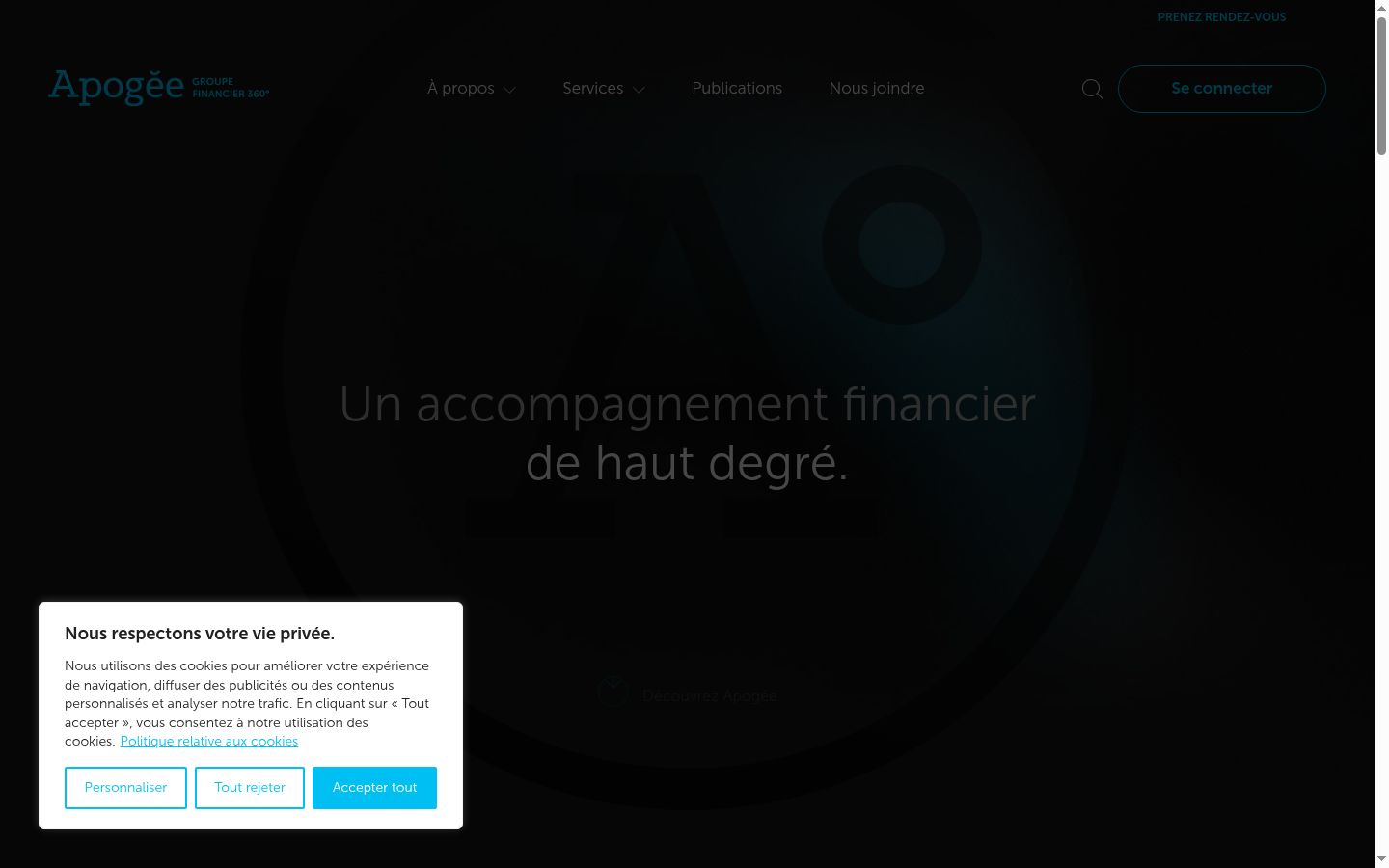 Capture d'écran de la bannière de consentement affichée avant toute interaction