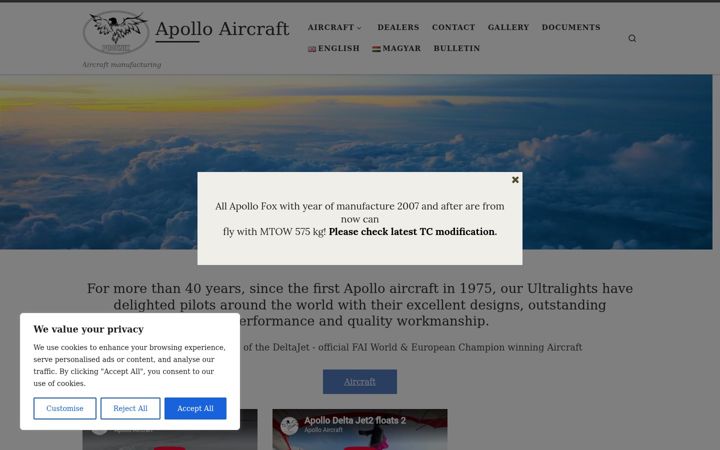 Screenshot of apollo-aircraft.com