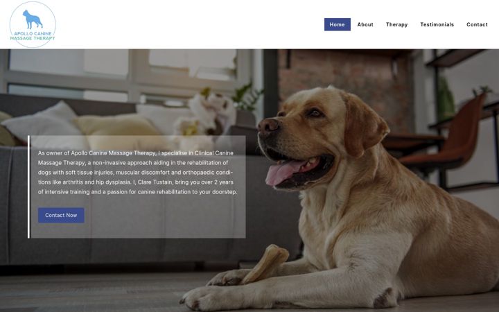 Screenshot of apollocaninemassage.co.uk