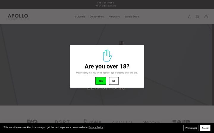 Screenshot of apolloecigs.co.uk