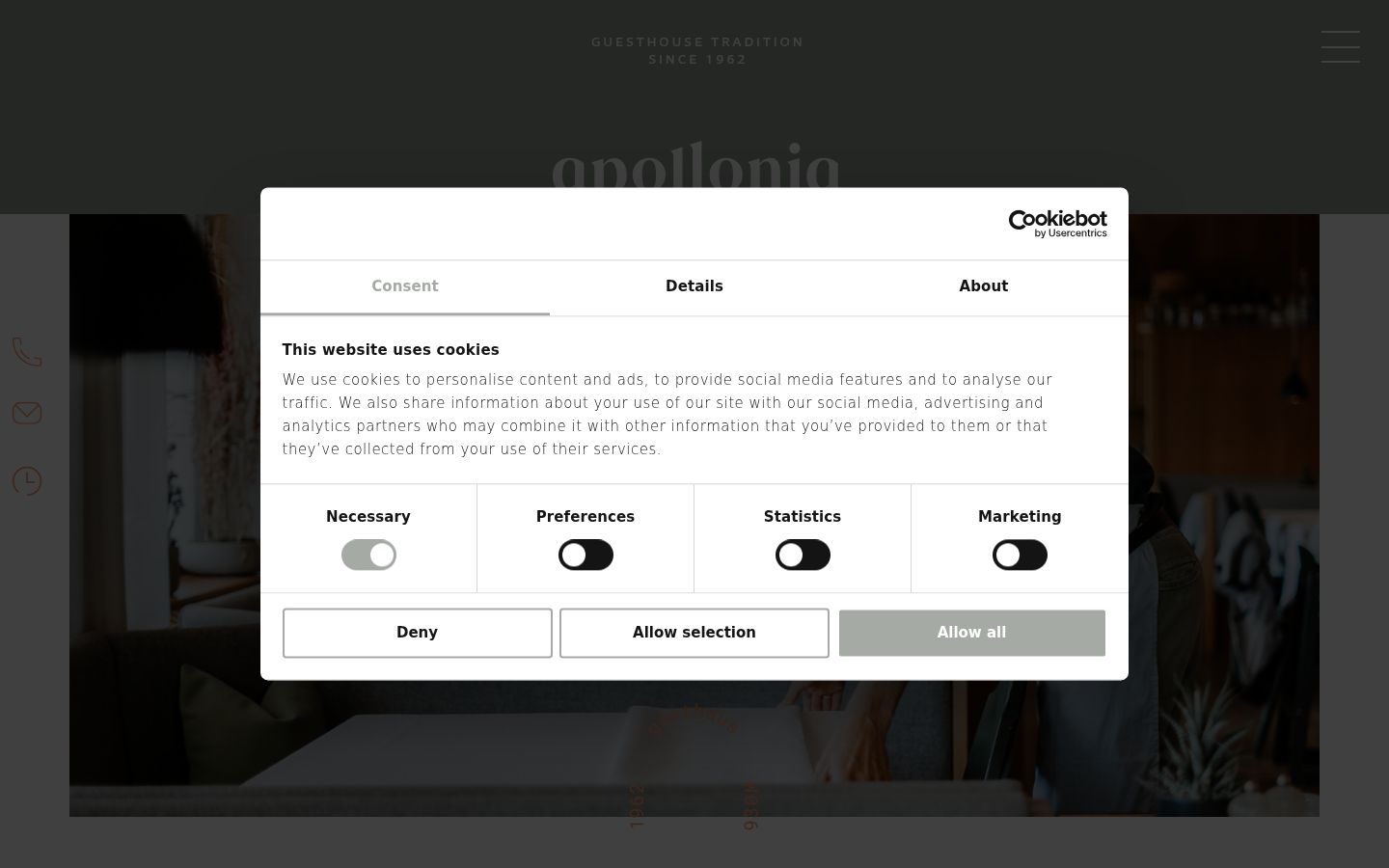 Screenshot del banner di consenso mostrato prima di qualsiasi interazione