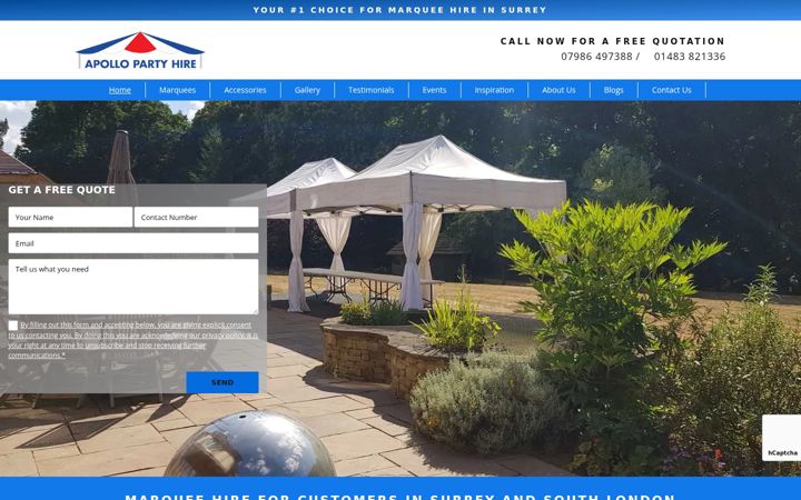 Screenshot ta' apollopartyhire.co.uk