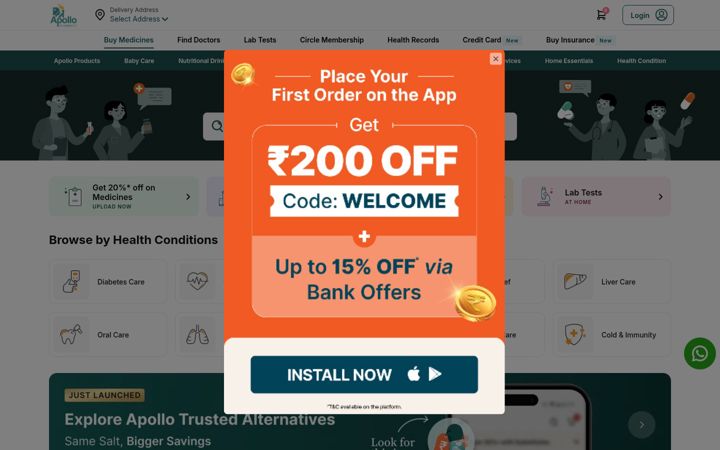 Screenshot of apollopharmacy.in