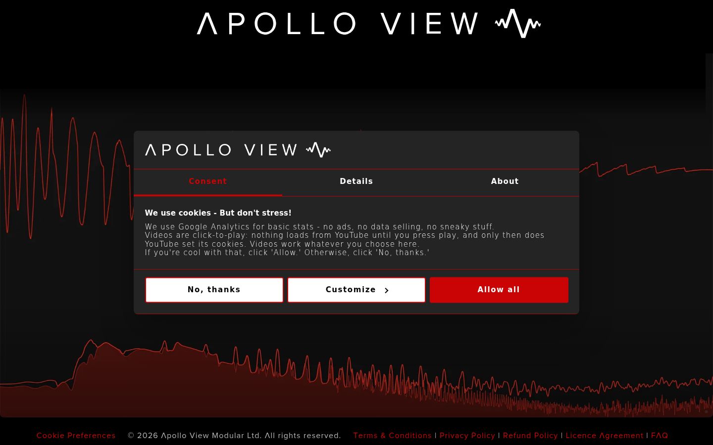 Screenshot del banner di consenso mostrato prima di qualsiasi interazione