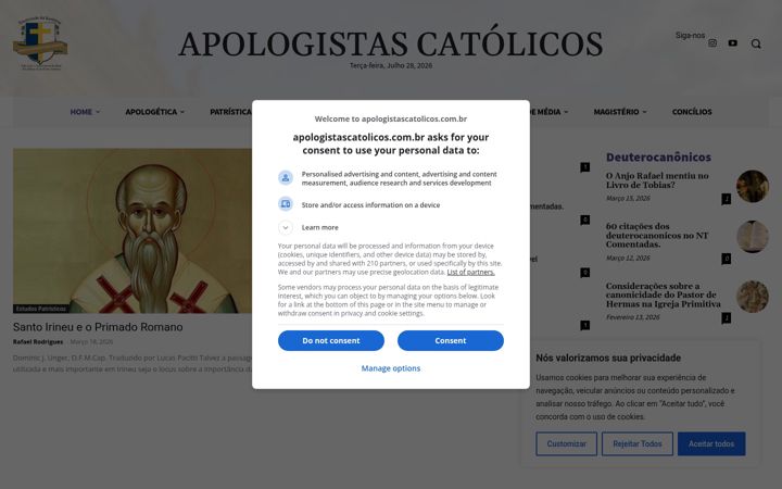 Screenshot of apologistascatolicos.com.br
