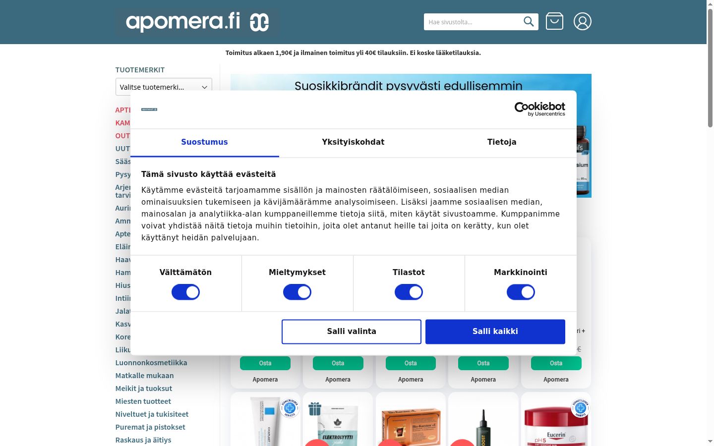 Capture d'écran de la bannière de consentement affichée avant toute interaction