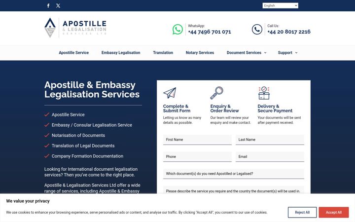 Screenshot ta' apostille-services.co.uk