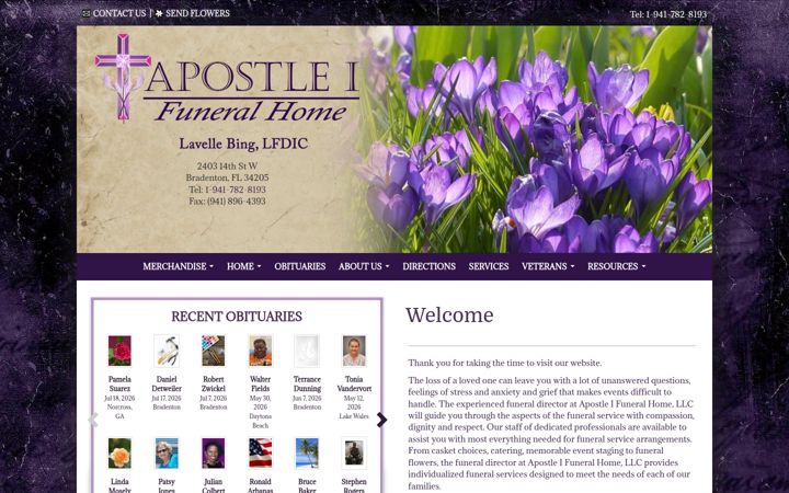 Screenshot of apostlefuneralhomes.com