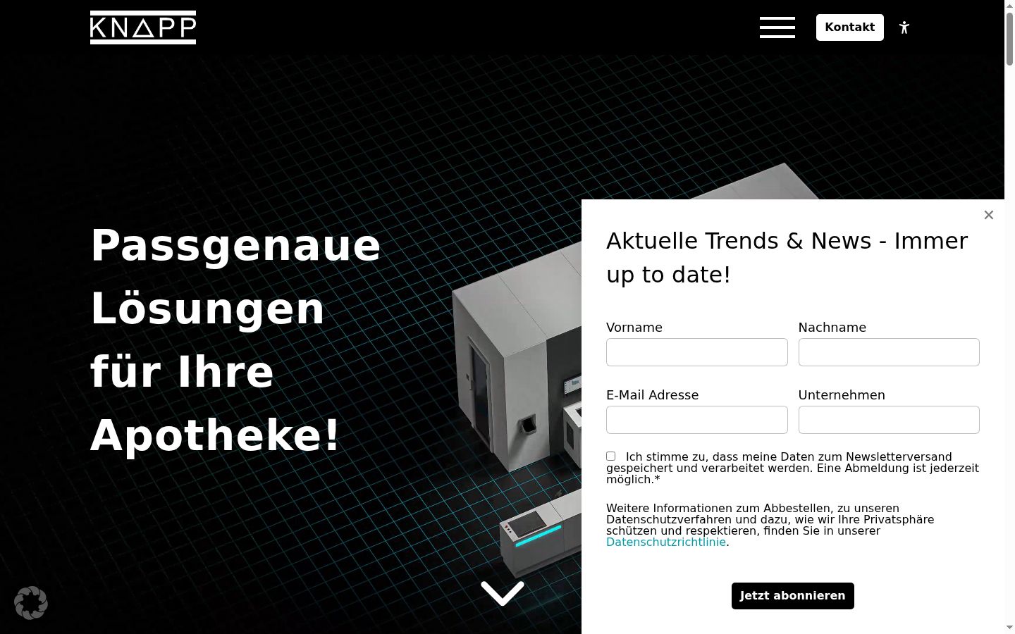 Screenshot des Einwilligungsbanners vor jeglicher Interaktion