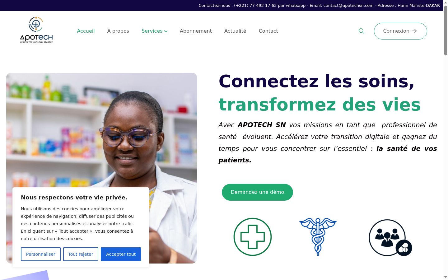 Capture d'écran de la bannière de consentement affichée avant toute interaction