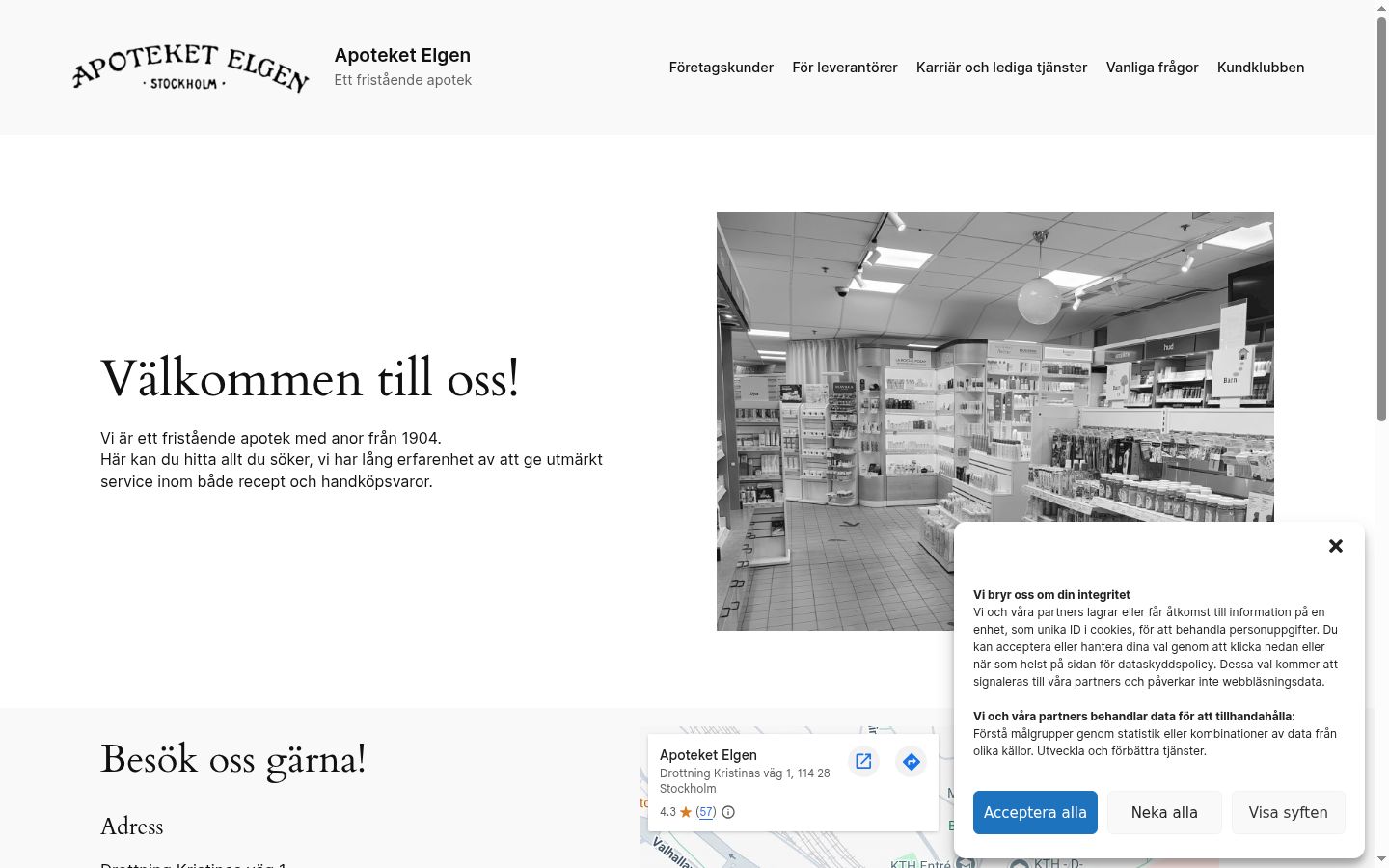 Skärmbild av samtyckesbannern som visades före någon interaktion