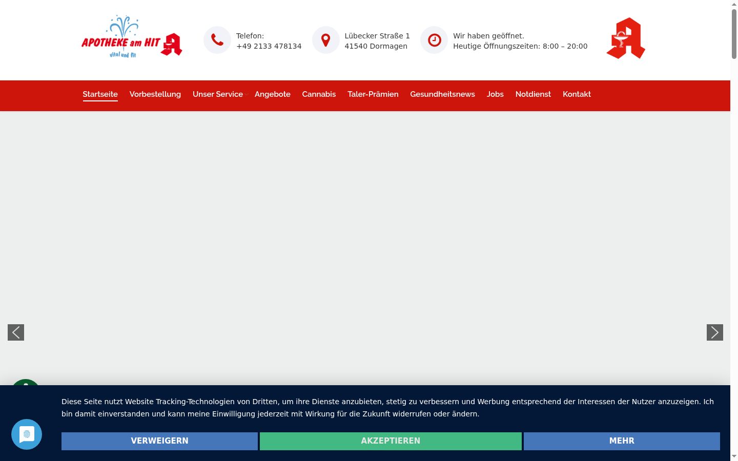 Screenshot des Einwilligungsbanners vor jeglicher Interaktion