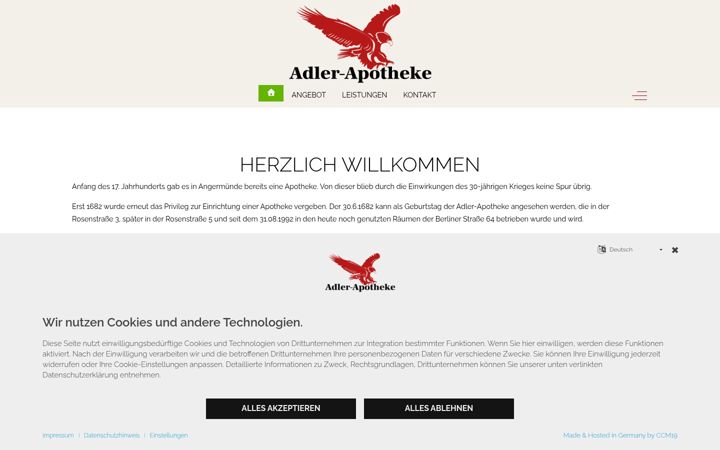 Snímek obrazovky apotheke-angermuende.de