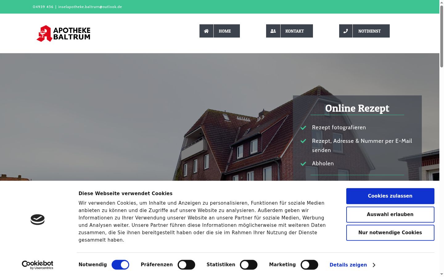 Screenshot des Einwilligungsbanners vor jeglicher Interaktion