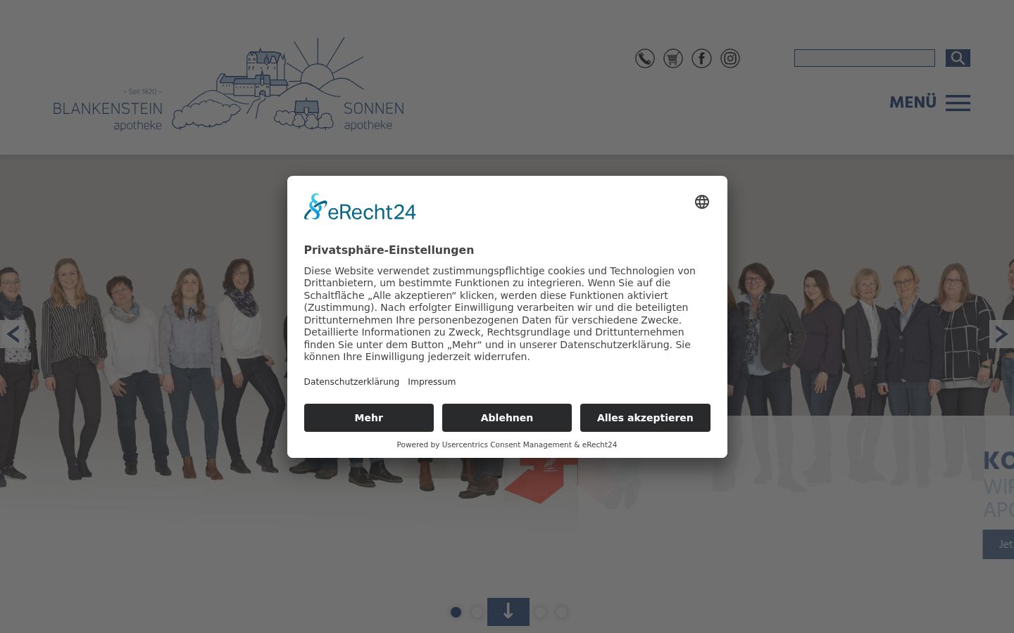 Screenshot des Einwilligungsbanners vor jeglicher Interaktion