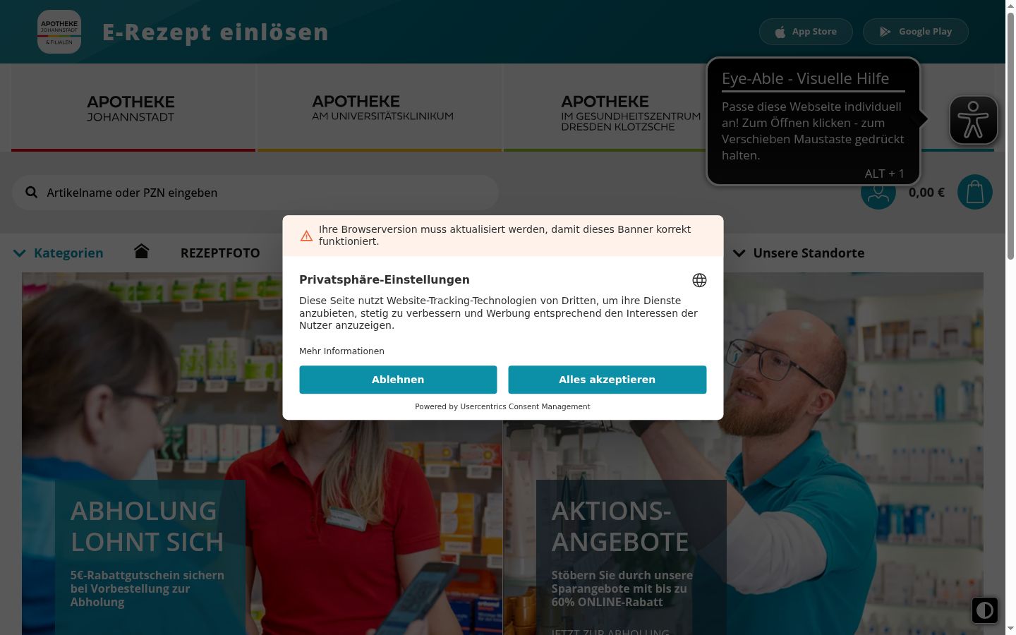 Screenshot of the consent banner shown before any interaction