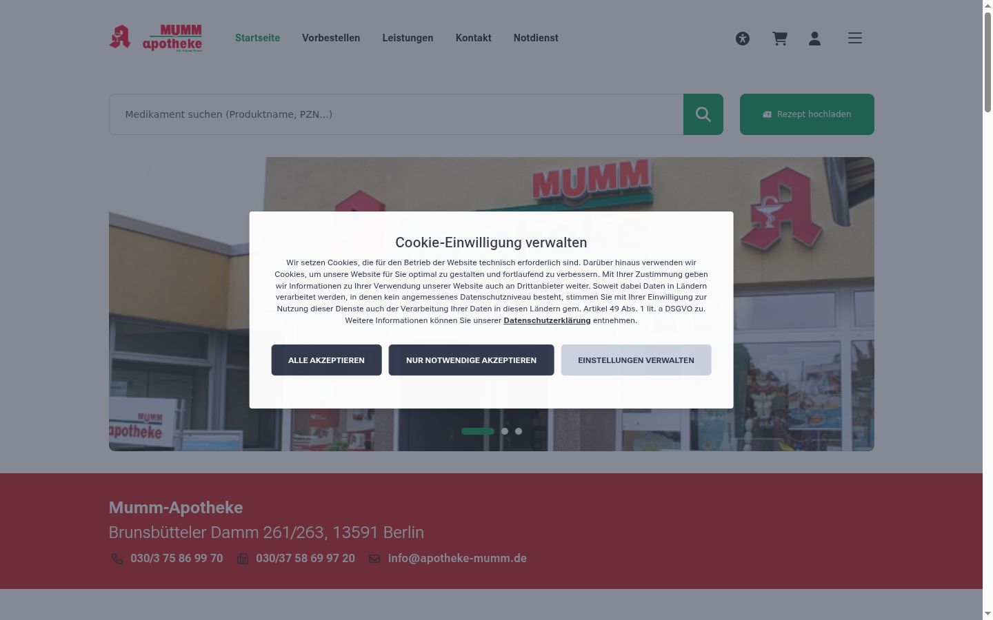 Screenshot del banner di consenso mostrato prima di qualsiasi interazione