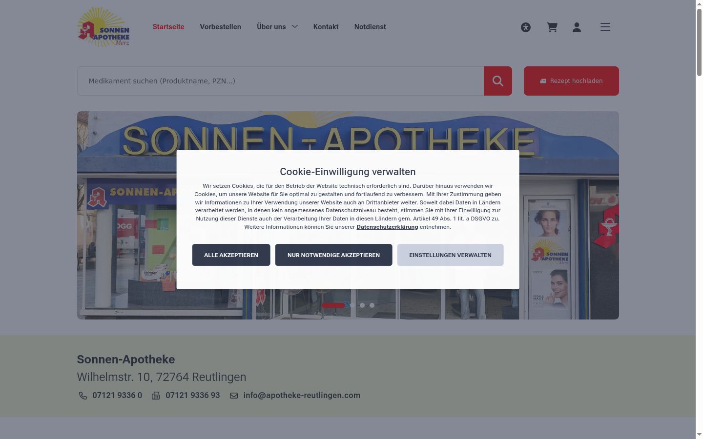 Screenshot des Einwilligungsbanners vor jeglicher Interaktion