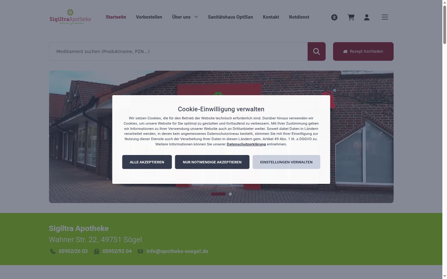 Screenshot des Einwilligungsbanners vor jeglicher Interaktion