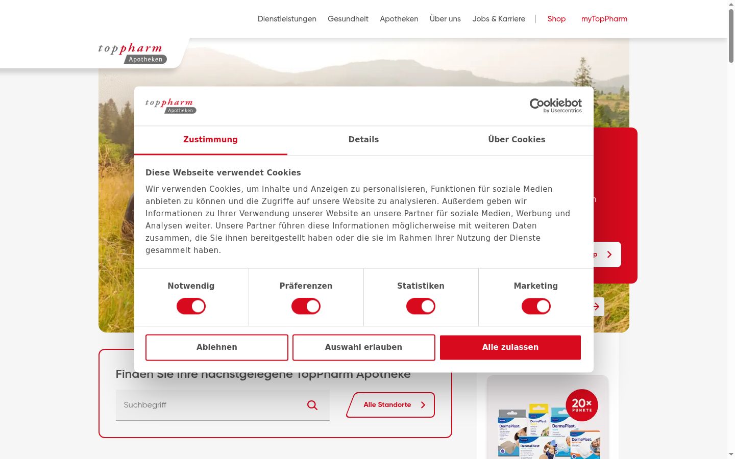 Capture d'écran de la bannière de consentement affichée avant toute interaction