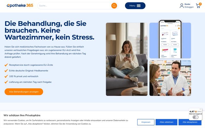 Screenshot stránky apotheke365.de