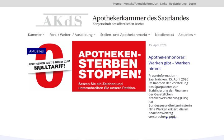 Screenshot του apothekerkammer-saar.de
