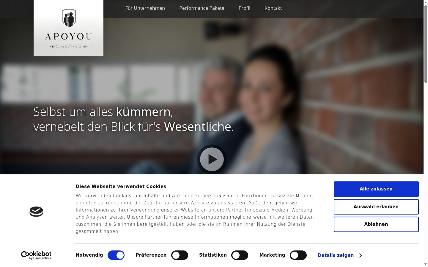 Screenshot des Einwilligungsbanners vor jeglicher Interaktion