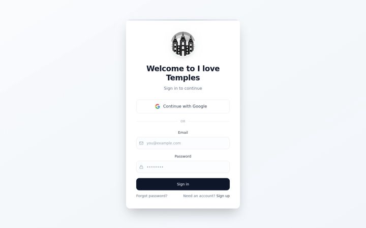 Zrzut ekranu app--i-love-temples-018b3c24.base44.app