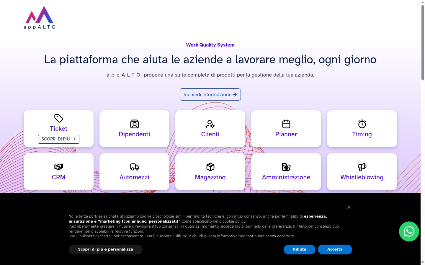 Screenshot del banner di consenso mostrato prima di qualsiasi interazione