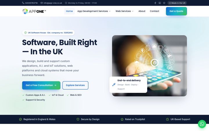 Screenshot of app-one.co.uk