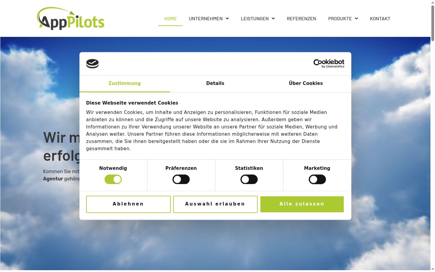 Screenshot del banner di consenso mostrato prima di qualsiasi interazione