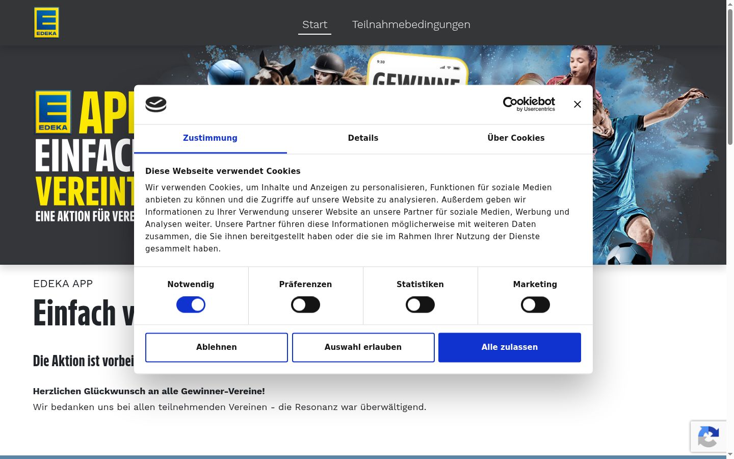 Screenshot of the consent banner shown before any interaction