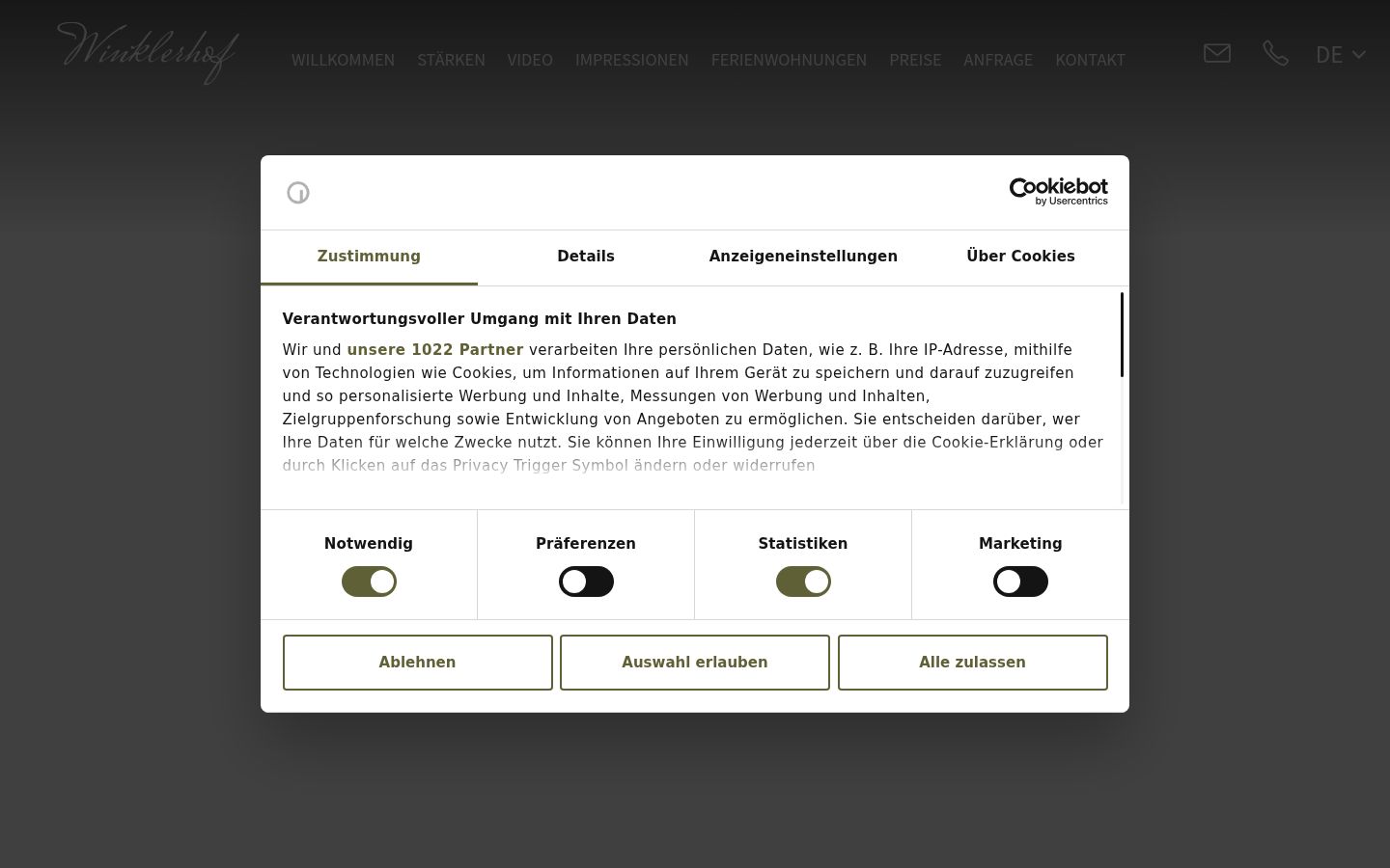 Screenshot of the consent banner shown before any interaction