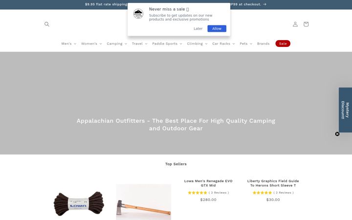 Snímek obrazovky appalachianoutfitters.com