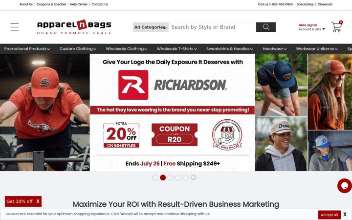 Screenshot of apparelnbags.com