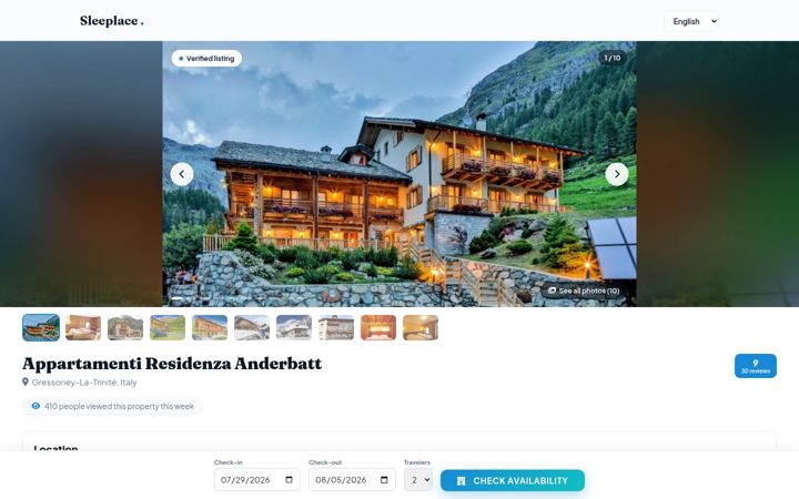 Screenshot stránky appartamentianderbatt.com