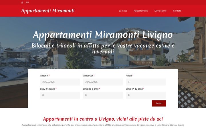 Screenshot of appartamentimiramontilivigno.it