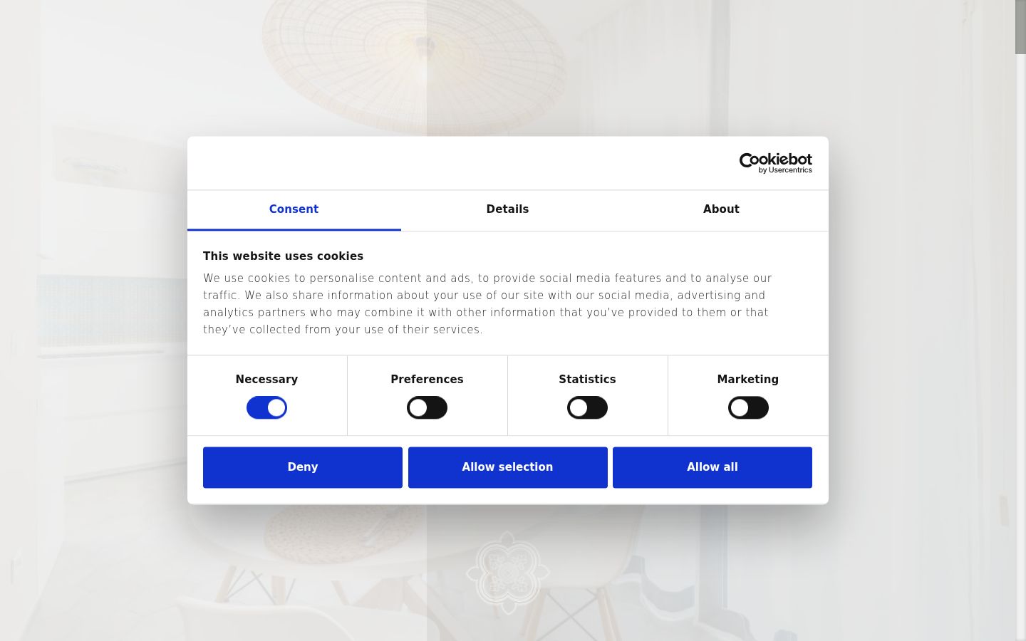 Screenshot del banner di consenso mostrato prima di qualsiasi interazione