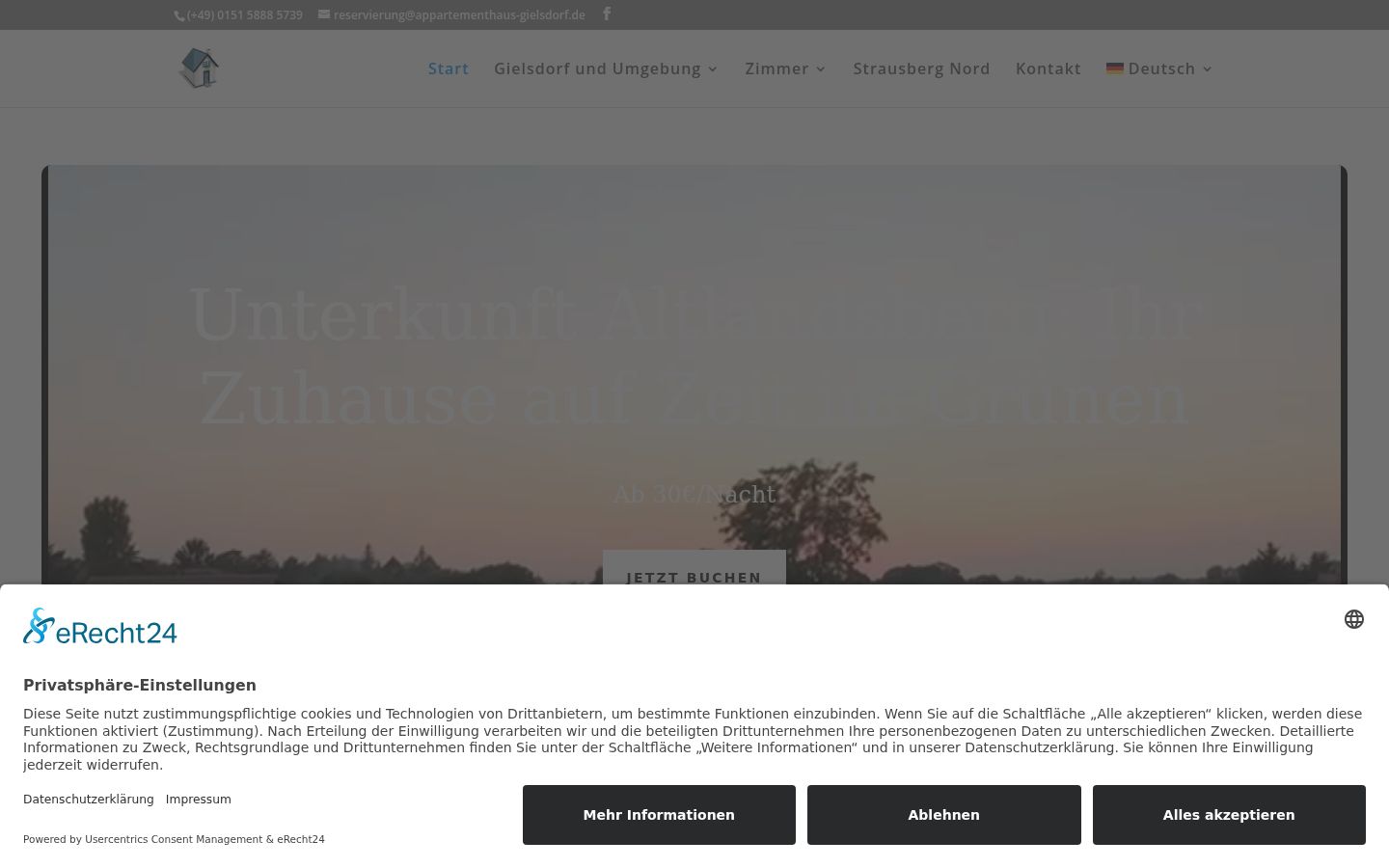 Captura de pantalla del banner de consentimiento mostrado antes de cualquier interacción