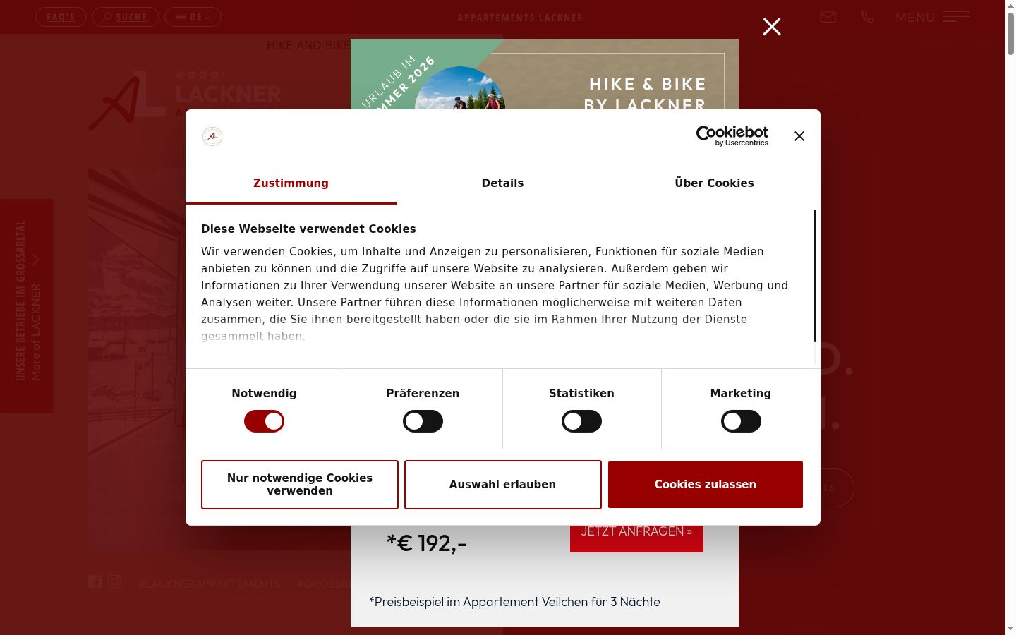 Snímek obrazovky baneru souhlasu zobrazeného před jakoukoli interakcí