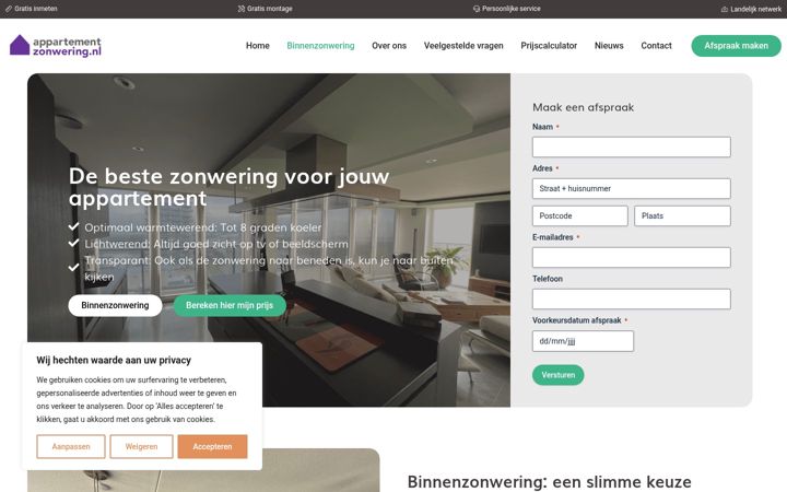 Screenshot of appartementzonwering.nl