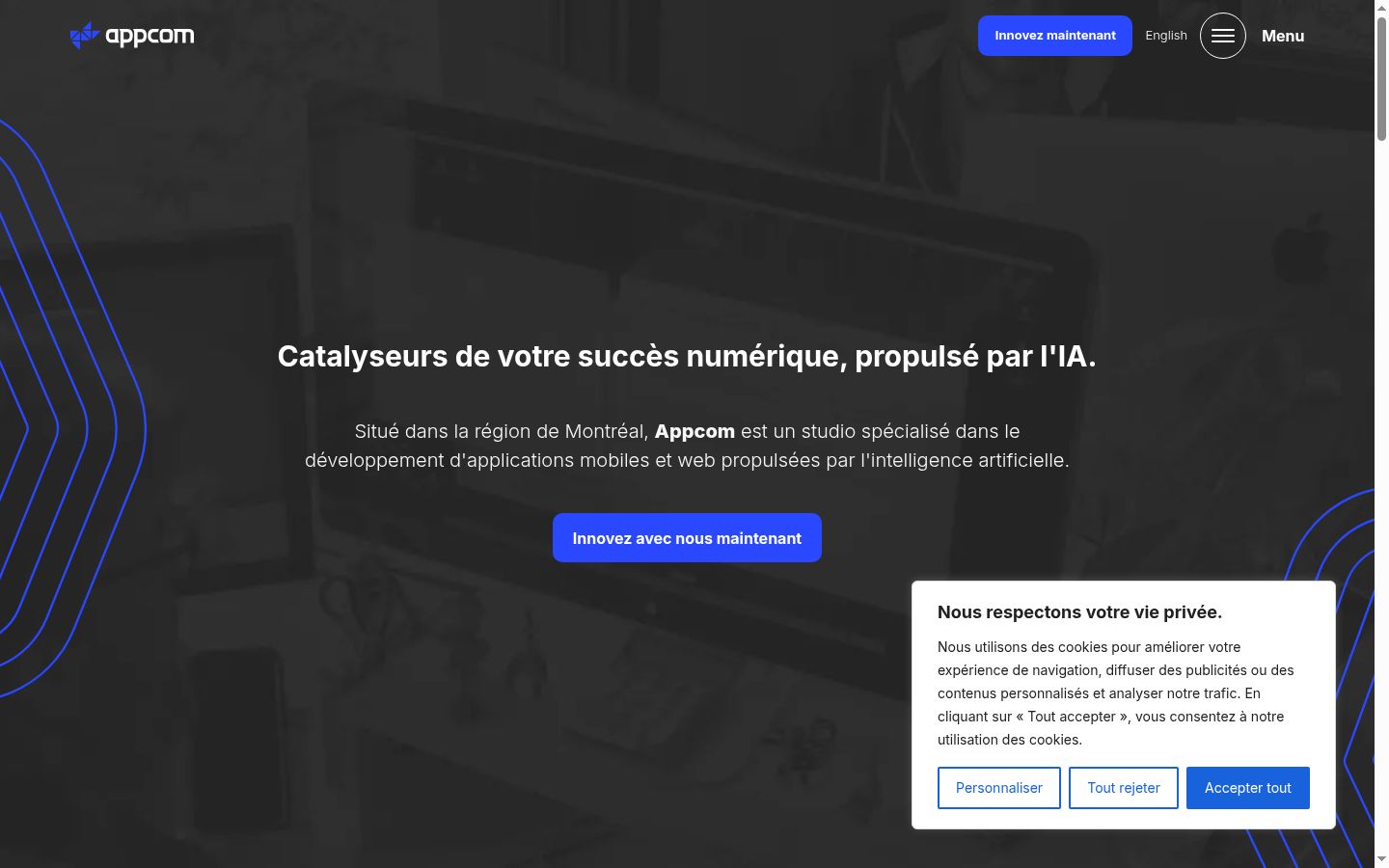 Captura de ecrã do banner de consentimento apresentado antes de qualquer interação