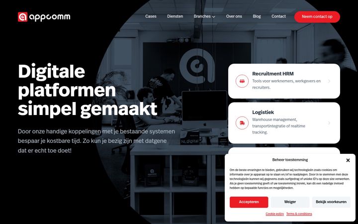 Snímek obrazovky appcomm.nl