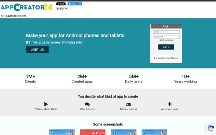 Screenshot του appcreator24.com