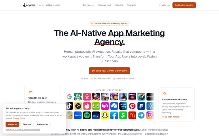 Screenshot of appdna.agency