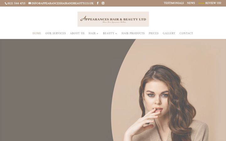 Képernyőkép: appearanceshairandbeauty.co.uk