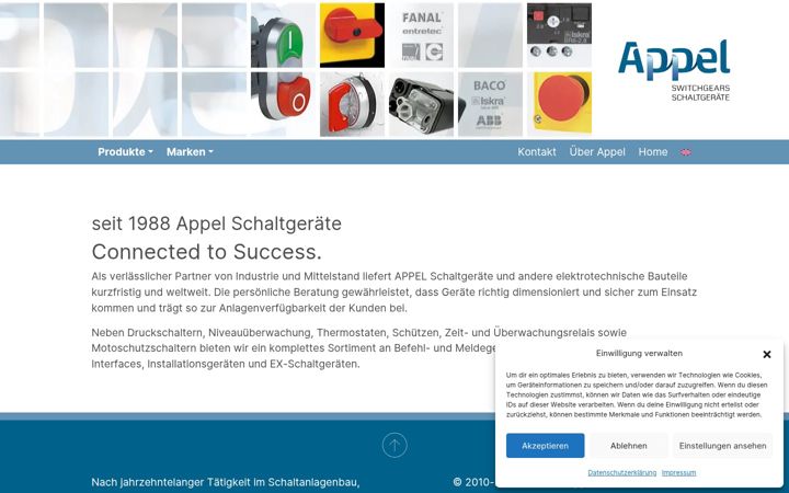 Screenshot of appel-schaltgeraete.de